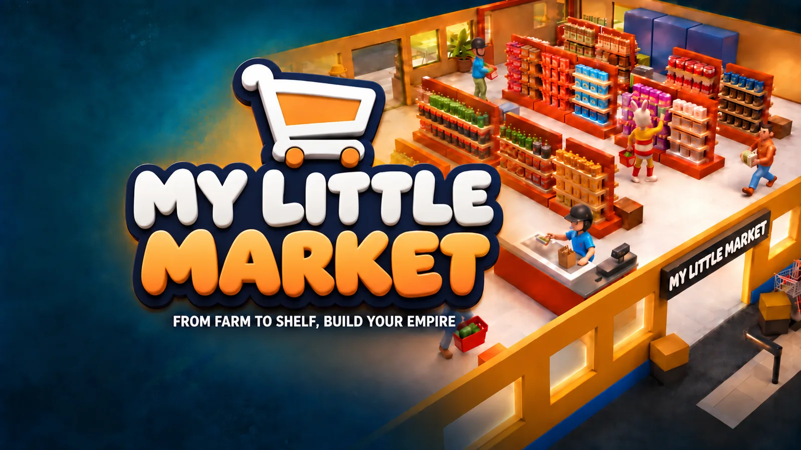 My Little Market logosu ve izometrik market illüstrasyonu.